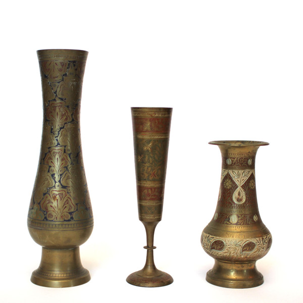 Vintage Indian Brass Vases, Set of 3