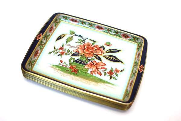 English Floral Tin Trays, Set of 8